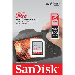 Cartão Sandisk SD 64GB 120mb/s Ultra 